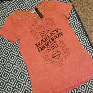 Harley Davidson coral lace top
